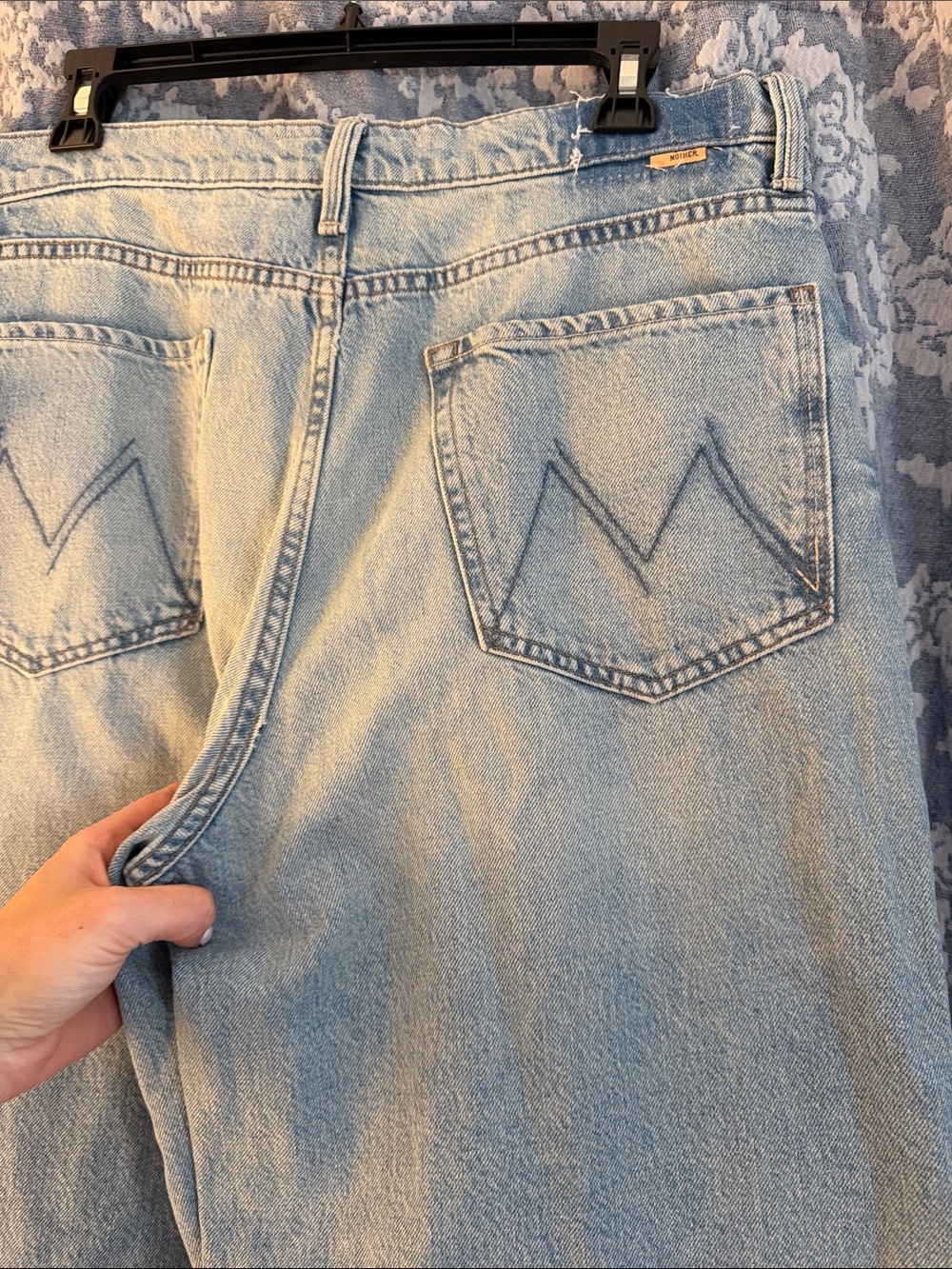 MOTHER Light Blue High-Rise Spinner Zip Sneak Chew Jeans with Knee Rip - Picture 5 of 9
